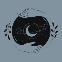 home birth arms holding galaxy illustration