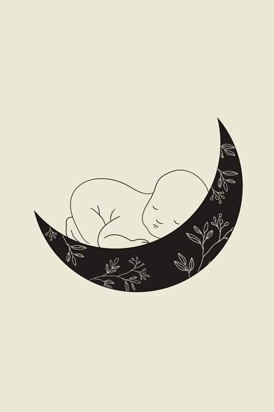 hospital birth package baby sleeping in curve of moon illustration